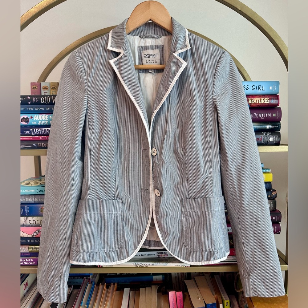 Esprit Blue & White Pinstripe Cotton Blazer ☀️💙🤍